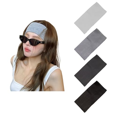 QIXCOZTI Modische Haarbänder für Damen, weich, waschbar, hohe Elastizität, sportlich, dehnbar, vielseitig, gestrickt, Workout-Stirnbänder für Damen und Mädchen (Dunkelgrau + Weiß + Schwarz + von QIXCOZTI