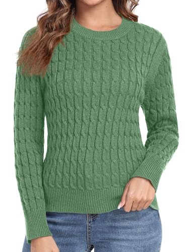 QIXING Damen Pullover mit Zopfmuster Weicher Warmer Winter Strickpullover Pulli Langarm Sweater mit Elastischem Rundhals und Gerippten Rippbündchen(Hellgrün, 2XL) von QIXING