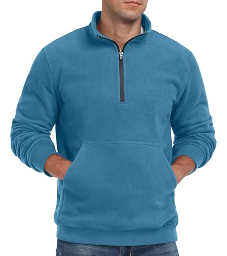 QIXING Fleece Pullover Herren Langarm Half Zip Sweatshirt Herren Ohne Kapuze Warm Soft Winter Pulli(Blau, M) von QIXING