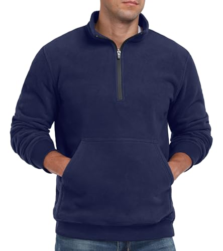QIXING Fleece Pullover Herren Langarm Half Zip Sweatshirt Herren Ohne Kapuze Warm Soft Winter Pulli(Marineblau, XXL) von QIXING