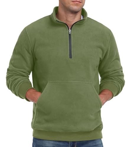 QIXING Fleece Pullover Herren Langarm Half Zip Sweatshirt Herren Ohne Kapuze Warm Soft Winter Pulli(Armee Grün, XXL) von QIXING