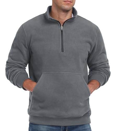 QIXING Fleece Pullover Herren Langarm Half Zip Sweatshirt Herren Ohne Kapuze Warm Soft Winter Pulli(Dunkelgrau, XXL) von QIXING