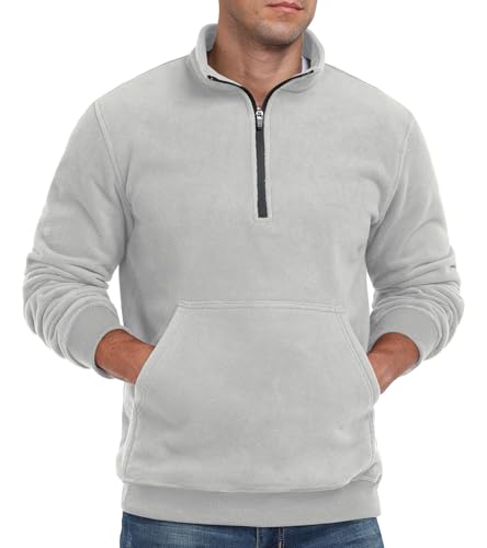 QIXING Fleece Pullover Herren Langarm Half Zip Sweatshirt Herren Ohne Kapuze Warm Soft Winter Pulli(Grau, XXL) von QIXING