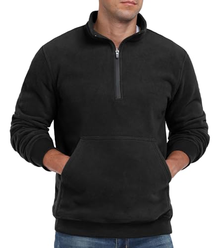 QIXING Fleece Pullover Herren Langarm Half Zip Sweatshirt Herren Ohne Kapuze Warm Soft Winter Pulli(Schwarz, S) von QIXING