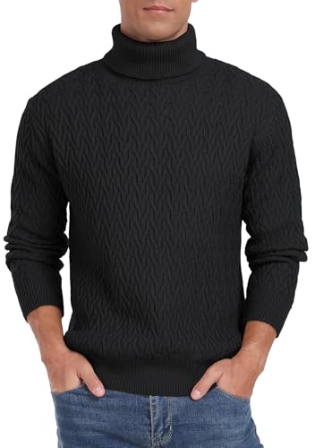 QIXING Herren Gerippter Strickpullover Rollkragen Langarm Sweater Casual Pullover Pulli Herren（Schwarz, M von QIXING
