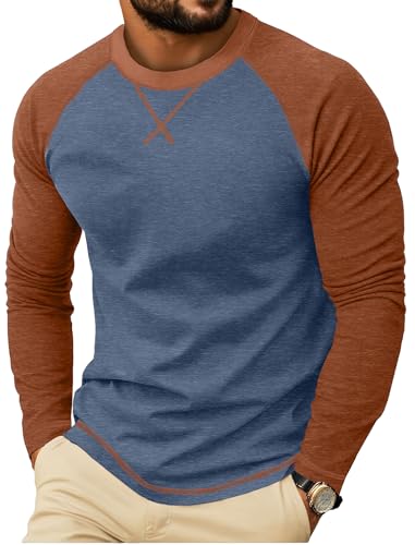 QIXING Herren Langarmshirt aus Baumwolle Rundhalsausschnitt | Weiches Crew Neck Langarmshirts mit X-Stickdesign | Anti-Einlaufend Bequem Herren Oberteil (Blau, M) von QIXING