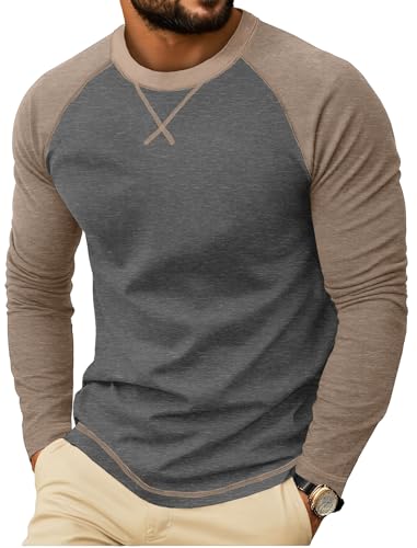 QIXING Herren Langarmshirt aus Baumwolle Rundhalsausschnitt | Weiches Crew Neck Langarmshirts mit X-Stickdesign | Anti-Einlaufend Bequem Herren Oberteil (Dunkelgrau, XL) von QIXING