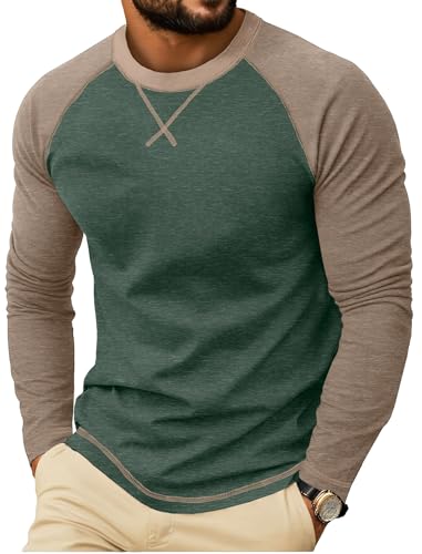 QIXING Herren Langarmshirt aus Baumwolle Rundhalsausschnitt | Weiches Crew Neck Langarmshirts mit X-Stickdesign | Anti-Einlaufend Bequem Herren Oberteil (Grün, L) von QIXING