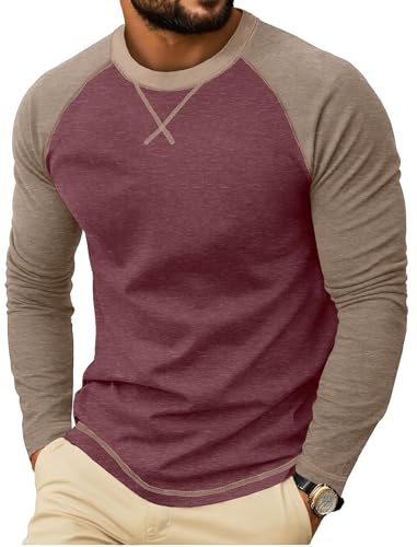QIXING Herren Langarmshirt aus Baumwolle Rundhalsausschnitt | Weiches Crew Neck Langarmshirts mit X-Stickdesign | Anti-Einlaufend Bequem Herren Oberteil (Rot, XL) von QIXING