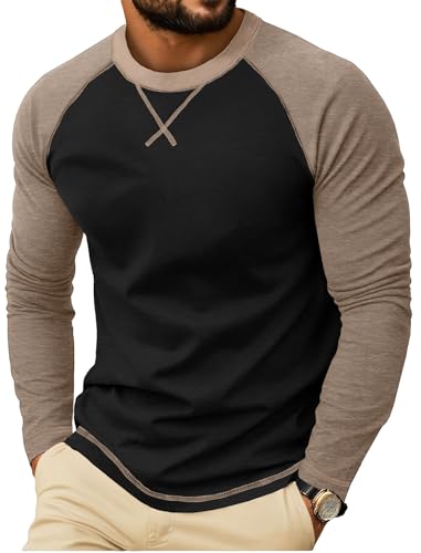 QIXING Herren Langarmshirt aus Baumwolle Rundhalsausschnitt | Weiches Crew Neck Langarmshirts mit X-Stickdesign | Anti-Einlaufend Bequem Herren Oberteil (Schwarz, L) von QIXING