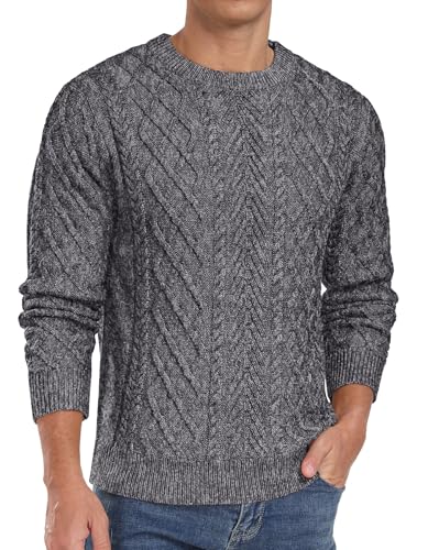QIXING Herren Pullover Zopfmuster Rundhals Langarm Dicker Strickpullover Fischermuster Strukturiert Weich Gestrickt Lässiger Pulli(VG Dunkelgrau, XXL) von QIXING