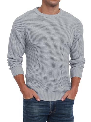 QIXING Herren Rundhals Pullover Waffel Langarm Pulli Klassischer Strickpullover mit Waffelmuster Regular Fit Winter Pullover(Grau, XXL) von QIXING