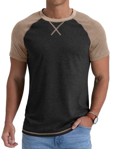 QIXING Herren T-Shirt aus Baumwolle Kurzarm Rundhals Sommer T Shirt Leicht Regular Fit Atmungsaktiv Casual Oberteile(B02 C Schwarz, M) von QIXING