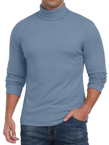 QIXING Herren Thermo Unterhemd Langarm Rollkragen Funktionsshirt Winter Warm Thermounterwäsche Oberteil (Blau, XXL) von QIXING