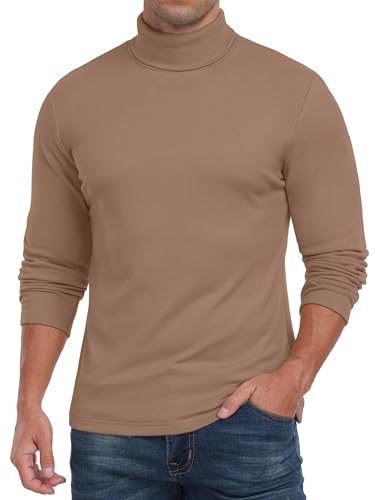 QIXING Herren Thermo Unterhemd Langarm Rollkragen Funktionsshirt Winter Warm Thermounterwäsche Oberteil (Braun, M) von QIXING