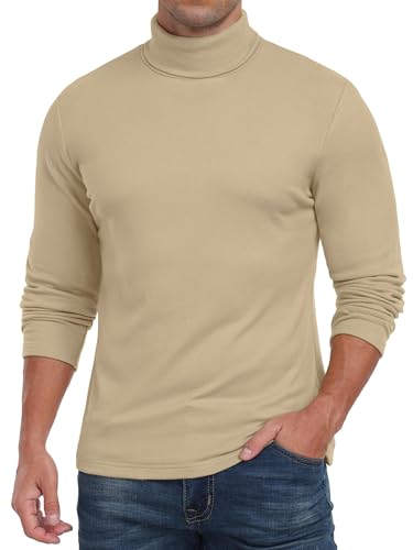 QIXING Herren Thermo Unterhemd Langarm Rollkragen Funktionsshirt Winter Warm Thermounterwäsche Oberteil (Khaki, S) von QIXING