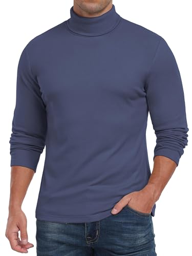 QIXING Herren Thermo Unterhemd Langarm Rollkragen Funktionsshirt Winter Warm Thermounterwäsche Oberteil (Marineblau, L) von QIXING