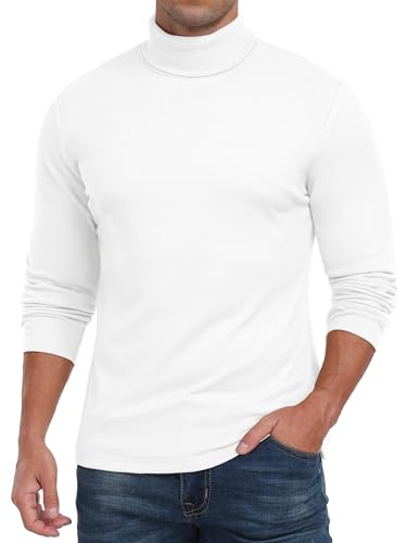 QIXING Herren Thermo Unterhemd Langarm Rollkragen Funktionsshirt Winter Warm Thermounterwäsche Oberteil (Weiß, M) von QIXING