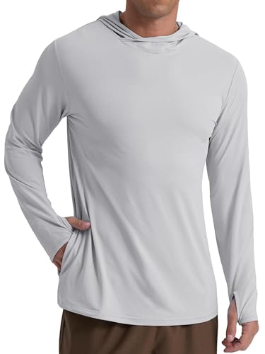 QIXING Herren UV Shirt UPF 50+ Sonnenschutz Langarmshirt (Grau, M) von QIXING