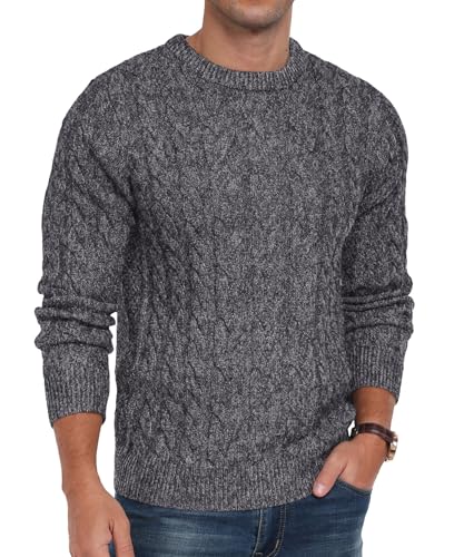 QIXING Strickpullover Herren Zopfmuster Pullover Rundhals Lässiger Langarm Grobstrick Sweater Pulli mit Rippenbündchen (VG Dunkelgrau, M) von QIXING