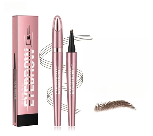 Augenbrauenstift Wasserfest, 3D Microblading Augenbrauenstift Eye Brow Pencil mit 4 Gabelspitze Applikator, Dunkelbraun Eyebrow Pencil Erzeugt Mühelos Natürlich Aussehende Brauen (Braun) von QIXUJAK