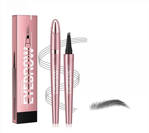 Augenbrauenstift Wasserfest, 3D Microblading Augenbrauenstift Eye Brow Pencil mit 4 Gabelspitze Applikator, Dunkelbraun Eyebrow Pencil Erzeugt Mühelos Natürlich Aussehende Brauen (Grau) von QIXUJAK