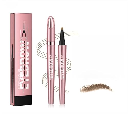 Augenbrauenstift Wasserfest, 3D Microblading Augenbrauenstift Eye Brow Pencil mit 4 Gabelspitze Applikator, Dunkelbraun Eyebrow Pencil Erzeugt Mühelos Natürlich Aussehende Brauen (Leichter Kaffee) von QIXUJAK