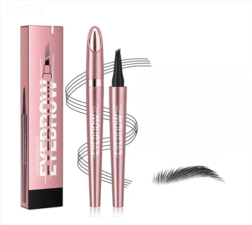 Augenbrauenstift Wasserfest, 3D Microblading Augenbrauenstift Eye Brow Pencil mit 4 Gabelspitze Applikator, Dunkelbraun Eyebrow Pencil Erzeugt Mühelos Natürlich Aussehende Brauen (Schwarz) von QIXUJAK