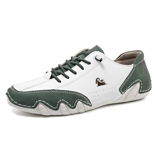 Barfuss Schuhe Herren Damen Leder Hoch Barfußschuhe Cowboystiefel Mode Wanderschuhe Wasserdicht Sneaker Barefoot Shoes Bootsschuhe Unisex (Dunkelgrün,44) von QIXUJAK