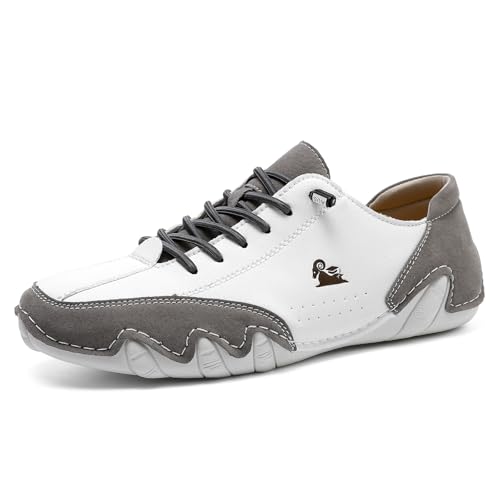 Barfuss Schuhe Herren Damen Leder Hoch Barfußschuhe Cowboystiefel Mode Wanderschuhe Wasserdicht Sneaker Barefoot Shoes Bootsschuhe Unisex (Grau,35) von QIXUJAK