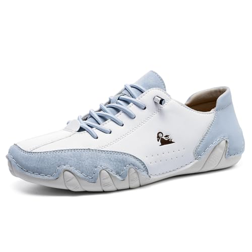 Barfuss Schuhe Herren Damen Leder Hoch Barfußschuhe Cowboystiefel Mode Wanderschuhe Wasserdicht Sneaker Barefoot Shoes Bootsschuhe Unisex (Hellblau,43) von QIXUJAK