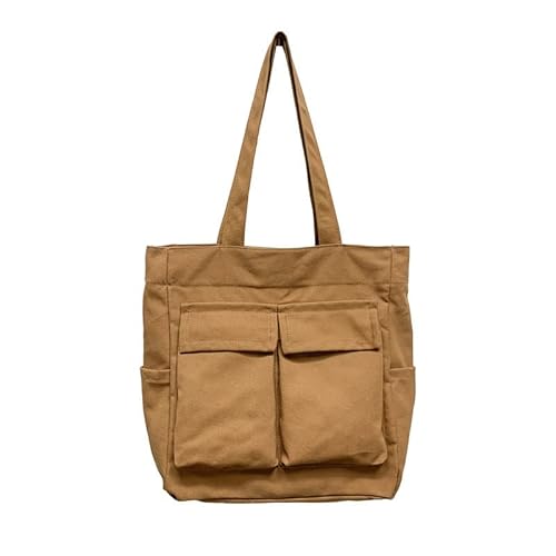Canvas Messenger Bag Large Crossbody Bag Handbag Solid Color with Multiple Pockets Canvas Shoulder Tote Bag for Women and Men (Braun) von QIXUJAK