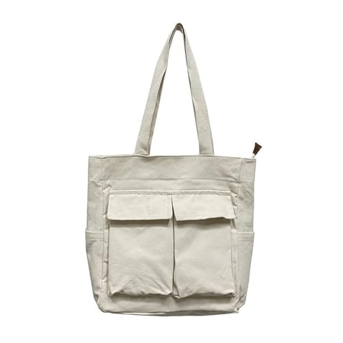Canvas Messenger Bag Large Crossbody Bag Handbag Solid Color with Multiple Pockets Canvas Shoulder Tote Bag for Women and Men (Cremefarben) von QIXUJAK