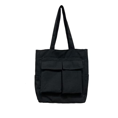 Canvas Messenger Bag Large Crossbody Bag Handbag Solid Color with Multiple Pockets Canvas Shoulder Tote Bag for Women and Men (Schwarz) von QIXUJAK
