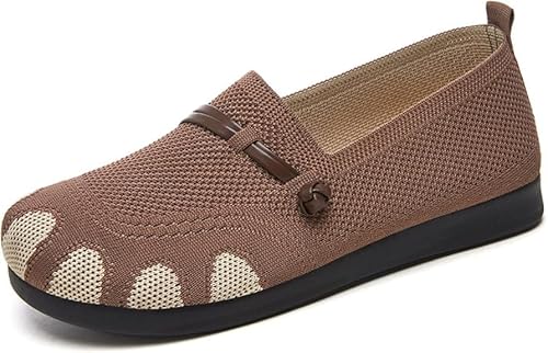 Damen Ballerina Flache Schuhe Komfort Slip On Klassische Rundkappe Pumps Schuhe Knit Faltbare Ballerinas Elegant Bequem Sommerschuhe Walking Flats für Frauen (Dunkler Kaffee,38) von QIXUJAK
