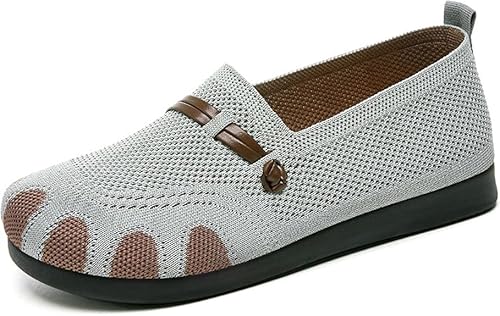 Damen Ballerina Flache Schuhe Komfort Slip On Klassische Rundkappe Pumps Schuhe Knit Faltbare Ballerinas Elegant Bequem Sommerschuhe Walking Flats für Frauen (Grau,38) von QIXUJAK
