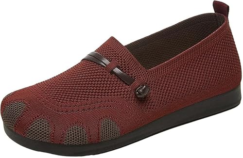 Damen Ballerina Flache Schuhe Komfort Slip On Klassische Rundkappe Pumps Schuhe Knit Faltbare Ballerinas Elegant Bequem Sommerschuhe Walking Flats für Frauen (Rot,40) von QIXUJAK