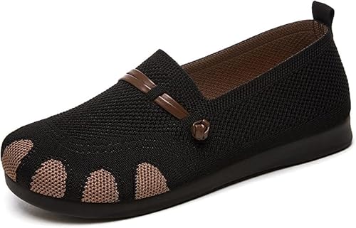 Damen Ballerina Flache Schuhe Komfort Slip On Klassische Rundkappe Pumps Schuhe Knit Faltbare Ballerinas Elegant Bequem Sommerschuhe Walking Flats für Frauen (Schwarz,40) von QIXUJAK