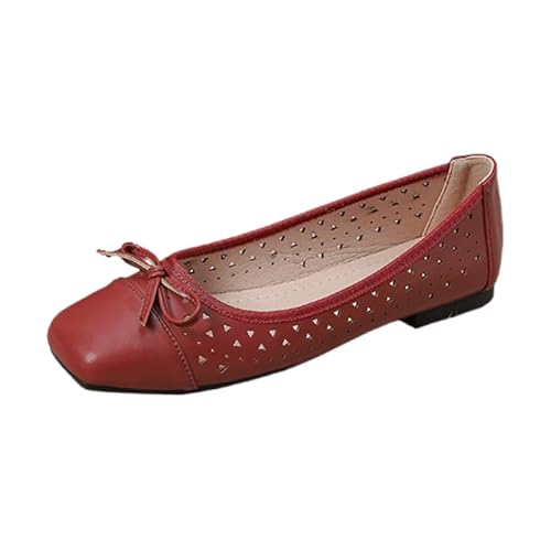 Damen Ballerinas Pumps Slippers, Schön Bowknot Ballerinas Pumps, Bequemschuhe, Niedrige Keilabsatz, Weich Sohle, Schnalle (Burgunderrot,37) von QIXUJAK
