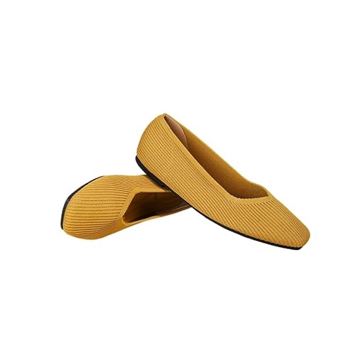 Damen Ballerinas Slip On Knit Kleid Schuhe Pumps Schuhe Runde Zehe Frauen Flach (Gelb,36) von QIXUJAK