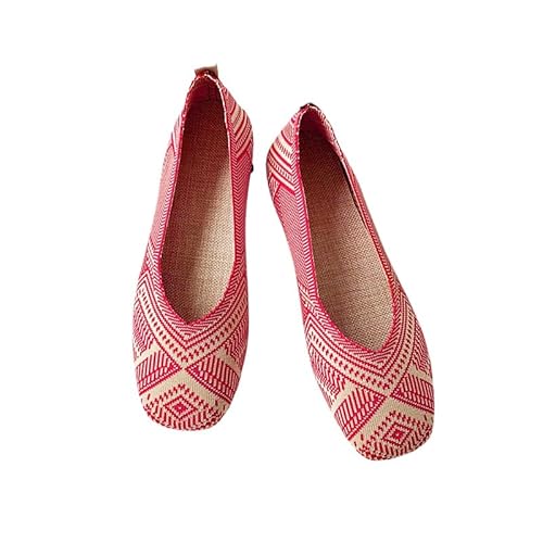 Damen Ballerinas Slip On Knit Kleid Schuhe Pumps Schuhe Runde Zehe Frauen Flach (Rot,37) von QIXUJAK