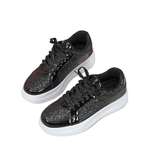 Damen Fashion Star Sneaker Glitzer Glitzer funkelndem Mode glänzend Casual Bling Pailletten Konzertschuhe Canvas Low Top Schnürung komfortable gepolsterte Walking für Street (Schwarz,39) von QIXUJAK