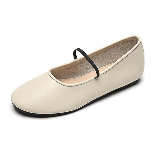 Damen Flachschuhe Runde Zehen Flacher Ausschnitt rutschfest Bequem Mary Jane Ballettschuhe Schlicht Sanft Pumps für die Arbeit Hochzeit (Aprikose,40) von QIXUJAK