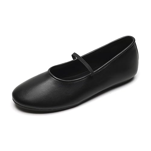 Damen Flachschuhe Runde Zehen Flacher Ausschnitt rutschfest Bequem Mary Jane Ballettschuhe Schlicht Sanft Pumps für die Arbeit Hochzeit (Schwarz,43) von QIXUJAK