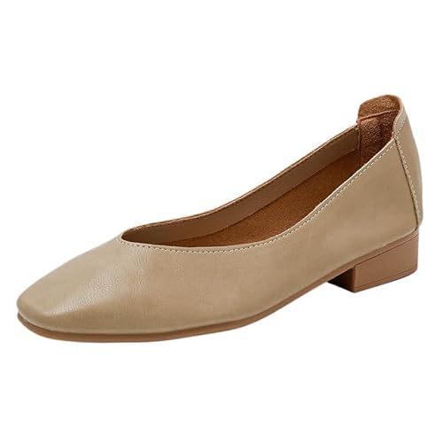 Damen Leder Schuhe Pumps mit Integrierter Gel Einlegesohle. Elegante und Bequem, mit Blockabsatz. Breiter Absatz in 2 Höhen: High und Low. (Aprikose (2,5 cm),38) von QIXUJAK