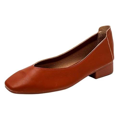 Damen Leder Schuhe Pumps mit Integrierter Gel Einlegesohle. Elegante und Bequem, mit Blockabsatz. Breiter Absatz in 2 Höhen: High und Low. (Burgunderrot (2,5 cm),37) von QIXUJAK