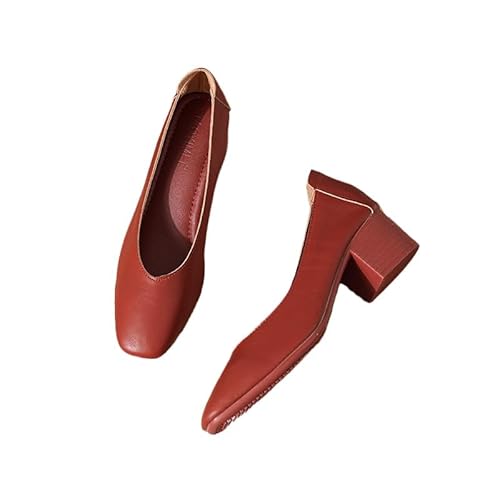 Damen Leder Schuhe Pumps mit Integrierter Gel Einlegesohle. Elegante und Bequem, mit Blockabsatz. Breiter Absatz in 2 Höhen: High und Low. (Burgunderrot (4,5 cm),40) von QIXUJAK