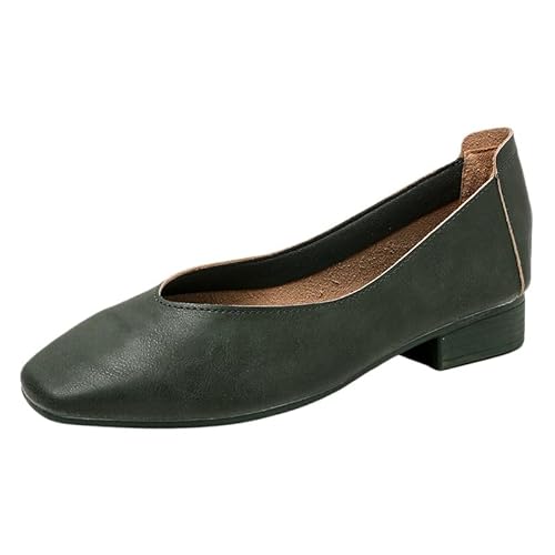 Damen Leder Schuhe Pumps mit Integrierter Gel Einlegesohle. Elegante und Bequem, mit Blockabsatz. Breiter Absatz in 2 Höhen: High und Low. (Grün (2,5 cm),36) von QIXUJAK