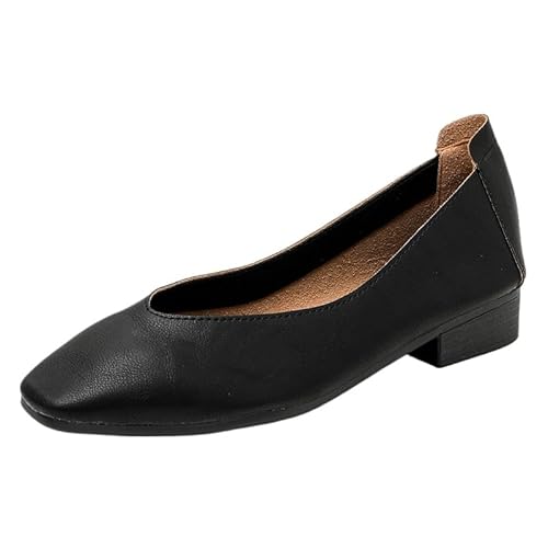 Damen Leder Schuhe Pumps mit Integrierter Gel Einlegesohle. Elegante und Bequem, mit Blockabsatz. Breiter Absatz in 2 Höhen: High und Low. (Schwarz (2,5 cm),34) von QIXUJAK