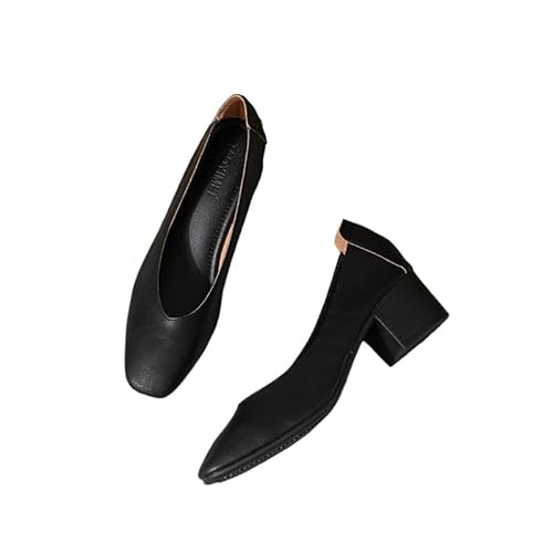 Damen Leder Schuhe Pumps mit Integrierter Gel Einlegesohle. Elegante und Bequem, mit Blockabsatz. Breiter Absatz in 2 Höhen: High und Low. (Schwarz (4,5 cm),39) von QIXUJAK